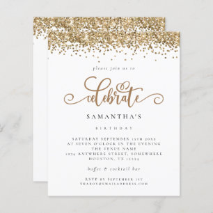 Budget Gold Glitter Celebrate Birthday Invite