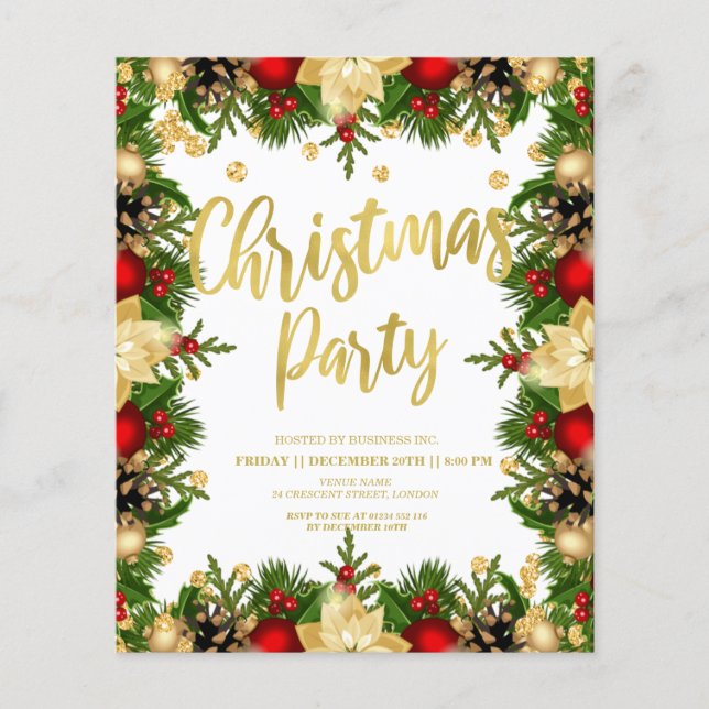 Budget Gold Glitter Christmas Corporate Invite Flyer (Front)