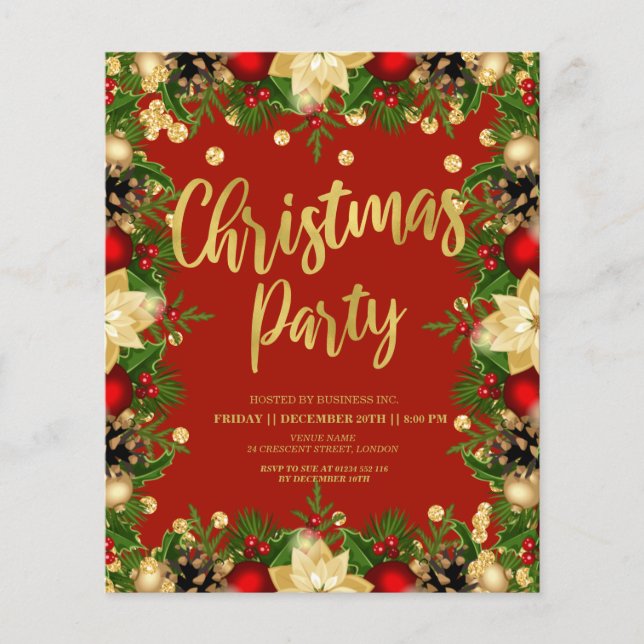 Budget Gold Glitter Christmas Corporate Red Invite Flyer (Front)