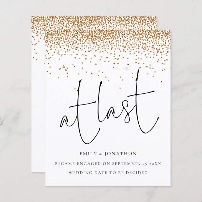 Budget Gold glitter Confetti At Last Engagement (Front/Back)