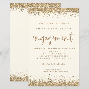 Budget Gold Glitter Cream Engagement Invitation