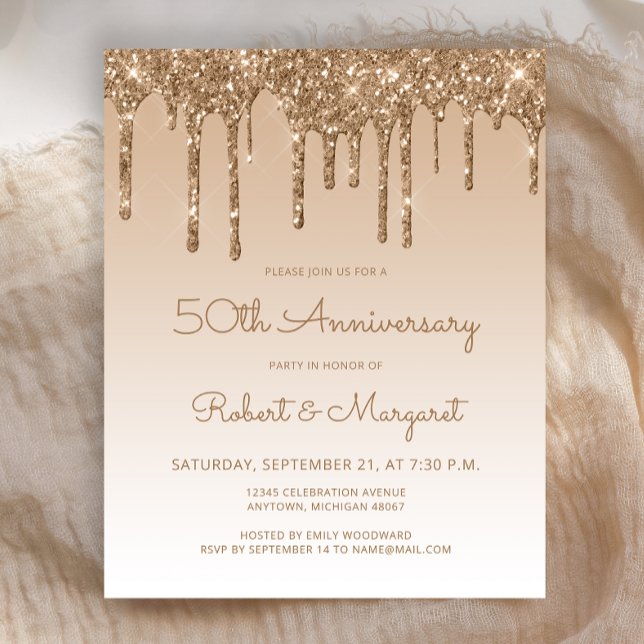 Budget Gold Glitter Drip 50th Anniversary Invite (Creator Uploaded)