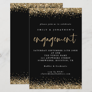 Budget Gold Glitter Engagement Black Invitation