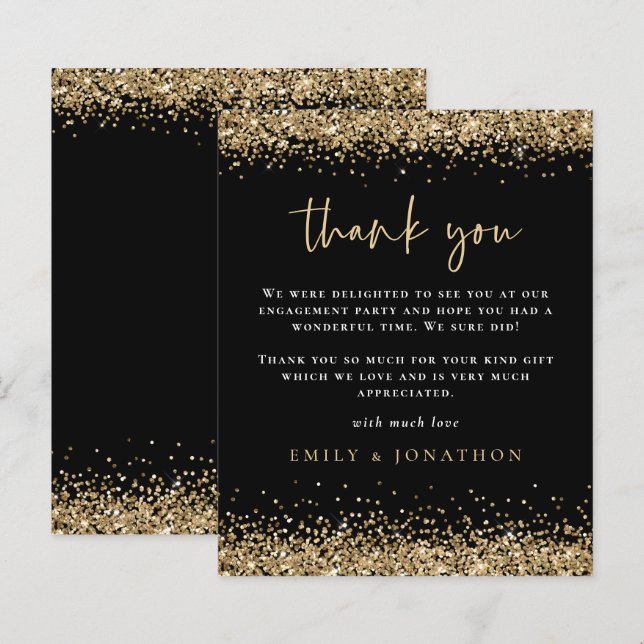 Budget Gold Glitter Engagement Black Thank You (Front/Back)
