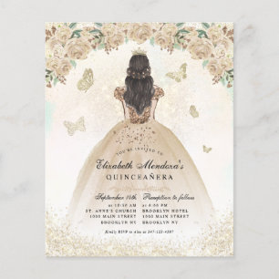 Budget Gold Glitter Floral Princess Quinceañera