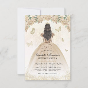 Budget Gold Glitter Floral Princess Quinceañera Card