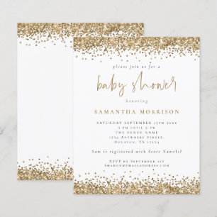 Budget Gold Glitter Girl Boy Baby Shower Invite