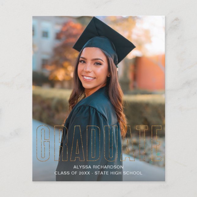 Budget Gold Glitter Graduate Photo Announcement V Flyer (Front)