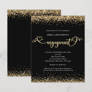 Budget Gold Glitter Heart Script Engagement Black