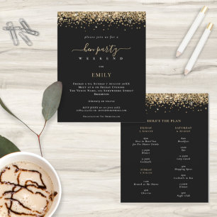 Budget Gold Glitter Hen Weekend Itinerary Invite