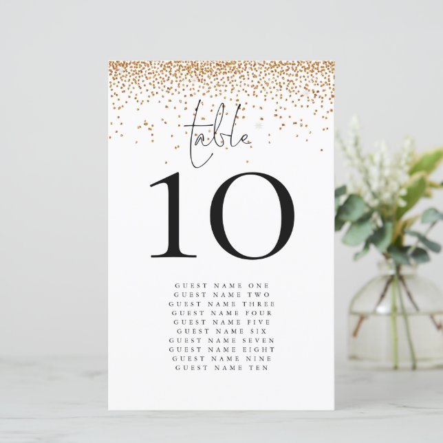 Budget Gold Glitter Names Wedding Table Number (Standing Front)