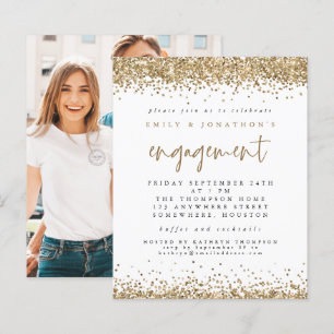 Budget Gold Glitter Photo Engagement Invitation