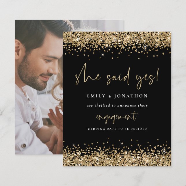 Budget Gold Glitter Photo She Said Yes Engagement (Front/Back)