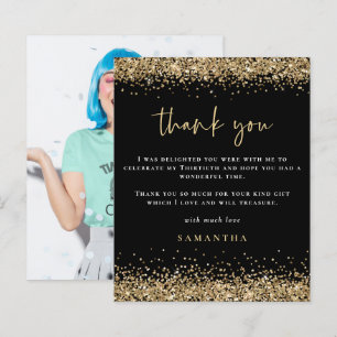 Budget Gold Glitter Photo Thirtieth Black Thankyou
