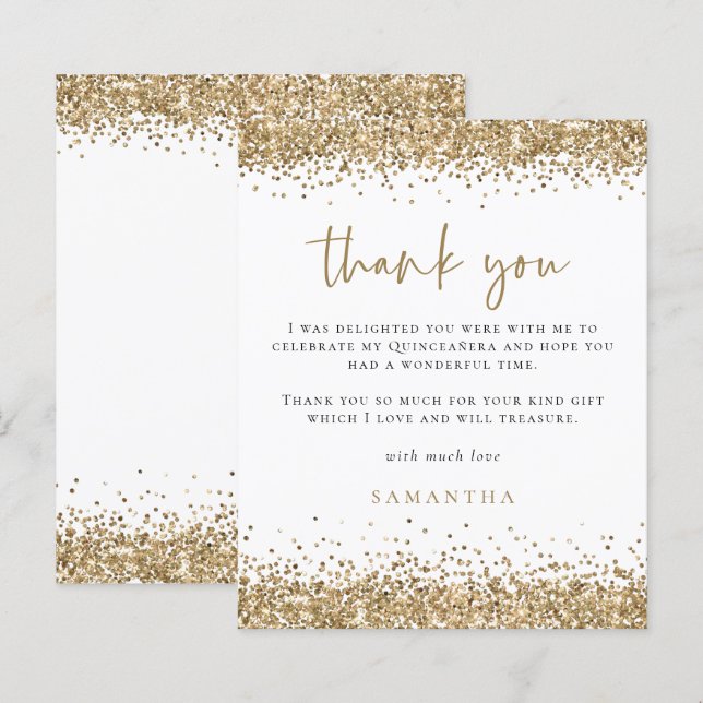 Budget Gold Glitter Quinceañera Party Thank You (Front/Back)