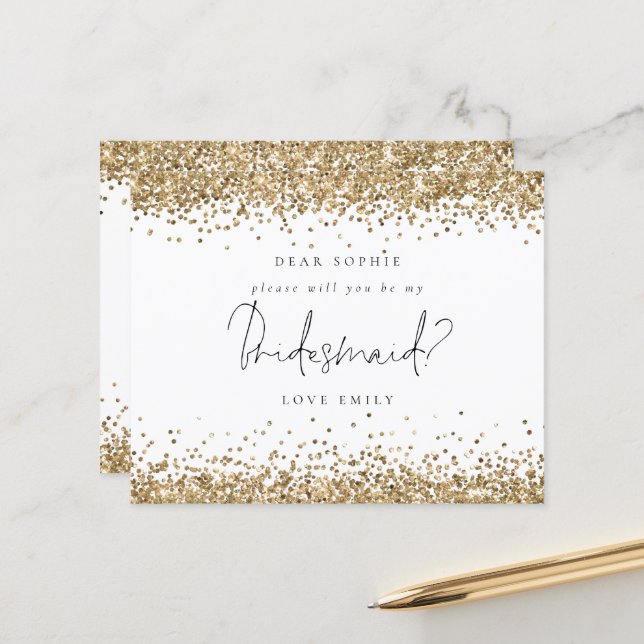 Budget Gold Glitter Script Bridesmaid Request (Front/Back In Situ)