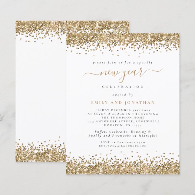 Budget Gold Glitter Script New Years Eve Party (Front/Back)
