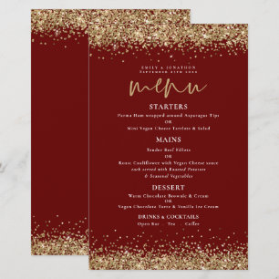 Budget Gold Glitter Script Wedding Burgundy Menu
