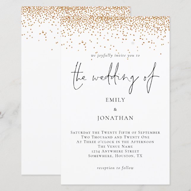 Budget Gold Glitter Script Wedding Invitation (Front/Back)