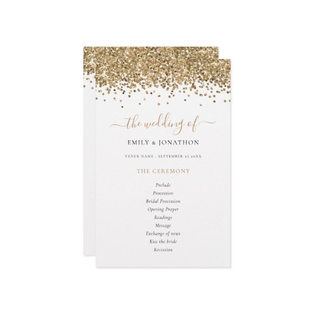 Budget Gold Glitter Script Wedding Program (Front/Back In Situ)