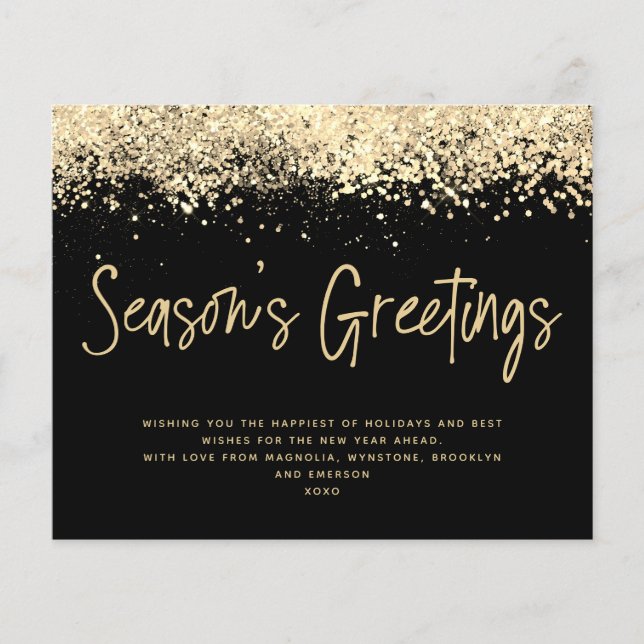 BUDGET Gold Glitter Season's Greetings Card (Front)