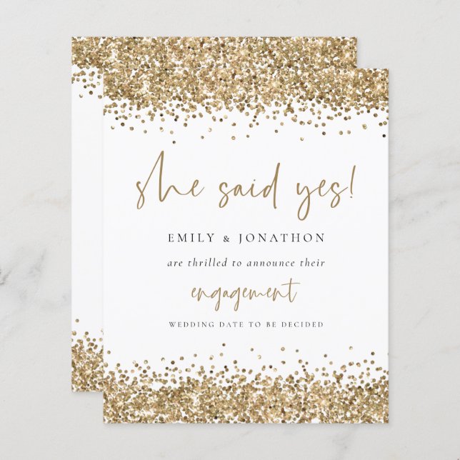 Budget Gold Glitter She Said Yes Engagement (Front/Back)