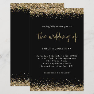 Budget Gold Glitter Wedding Black Invitation