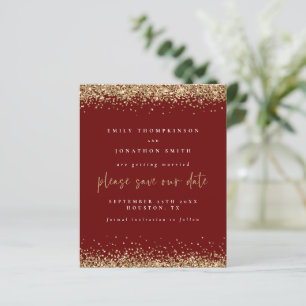 Budget Gold Glitter Wedding Burgundy Save the Date