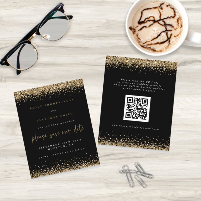 Budget Gold Glitter Wedding QR Code Save The Date (Creator Uploaded)