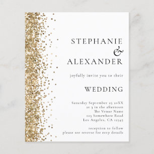 Budget Gold Glitter White QR Code Wedding Invite