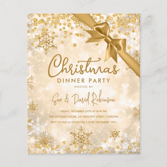 Budget Gold Glitter Xmas Winter Holiday Invite Flyer (Front)