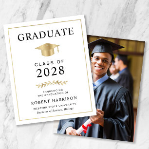 Budget Gold Grad Cap Photo Graduation Announcement