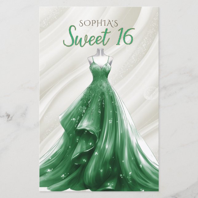 Budget Gold Green Dress Sweet 16 Invitation (Front)