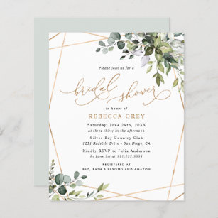 Budget Gold Greenery Bridal Shower Invitation