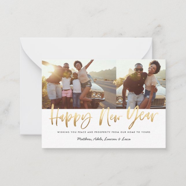 budget gold happy new year multi photo new year card (Front)