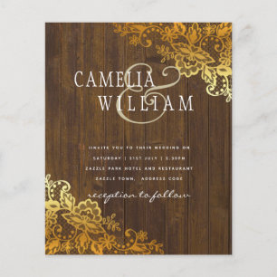 BUDGET Gold Lace Classic Ampersand Wedding Invite Flyer