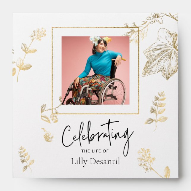 Budget Gold Leaf Flower Funeral Seed Packet Envelope (Front)