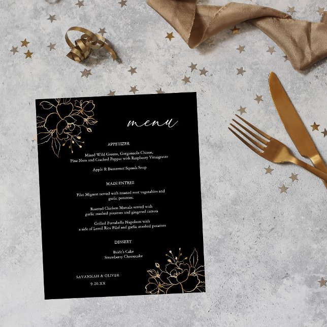 Budget Gold Lined Floral Wedding Ceremony - Black Flyer (Creator Uploaded)