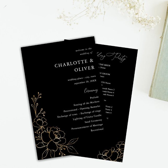 Budget Gold Lined Floral Wedding Programme MOYEN B (Créateur téléchargé)