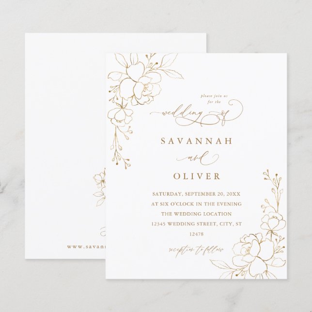 Budget Gold Lined Floral White & Gold Wedding (Front/Back)