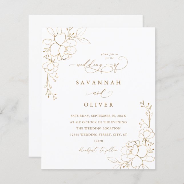 Budget Gold Lined Floral White & Gold Wedding - BK (Front/Back)