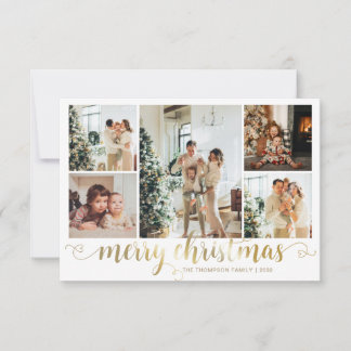 BUDGET Gold Merry Christmas Heart Script 5 Photo Card