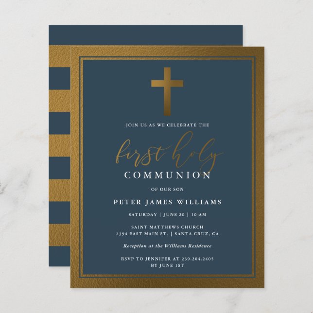 Budget Gold & Navy Blue First Holy Communion (Front/Back)