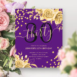 BUDGET Gold Purple Floral Glitter 30th Birthday<br><div class="desc">Elegant Glam Gold Purple Floral Glitter 30th Birthday Script invitation template featuring flower arrangement,  glitter confetti and modern typography script.</div>