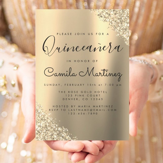 Budget Gold Quinceanera Glitter Party Invitation (Creator Uploaded)