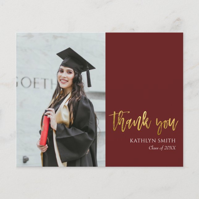 BUDGET Gold Red Modern Photo Graduation Thank You Flyer (Front)