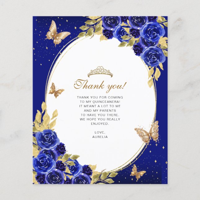 BUDGET Gold Royal Blue Butterfly Quinceañera Photo (Front)