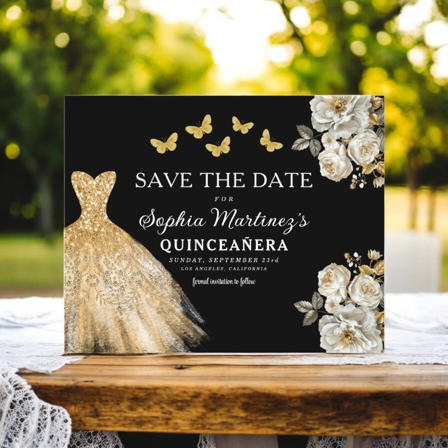 Budget Gold Save the Date Birthday Quinceanera Flyer (Creator Uploaded)