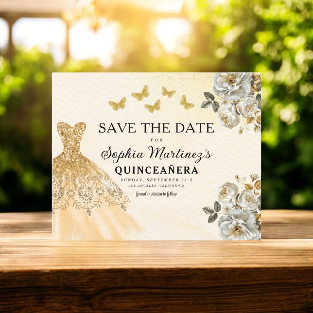 Budget Gold Save the Date Birthday Quinceanera Flyer (Creator Uploaded)