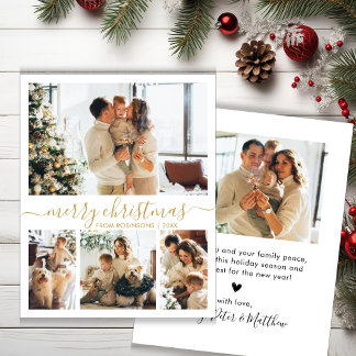 Budget Gold Script 4 Photo Collage Carte de Noël